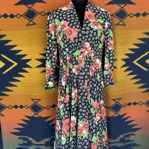 Vintage 70’s Black Full Maxi Long Sleeve Pyschedelic Dress. Size Medium. Rare.